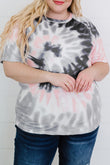 T-shirt gris tie-dye à manches raglan grande taille