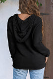 V Neck Ribbed Drop Shoulder Hooded Sweater