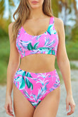 Scoop Neck Tropical Ribbed High Waist Bikini