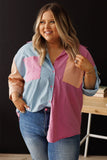 Color Block Chest Pockets Plus Size Shirt