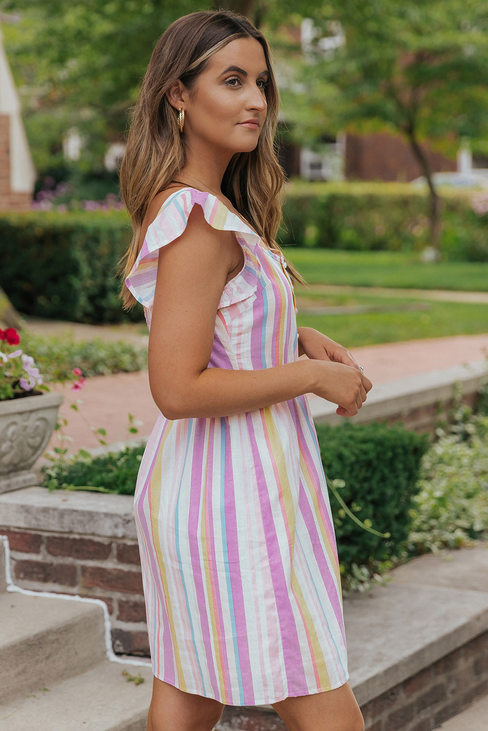 Striped Tiered Ruffle Cap Sleeve Top