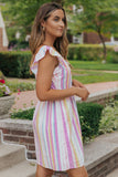 Striped Tiered Ruffle Cap Sleeve Top