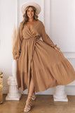 V Neck Wrap Long Sleeve Dress