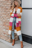 Multicolor Colorblock Open Front Long Knit Cardigan