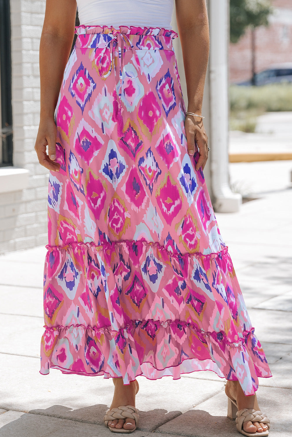 Boho Geometric Print Maxi Skirt