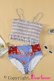 Printed Smocked High waisted swimsuits