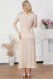 Striped V-neck Long Sleeve Casual Dress