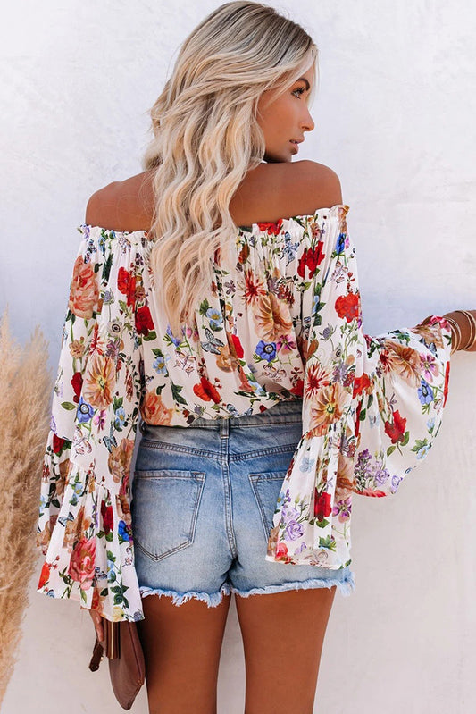 Floral Off Shoulder Bell Sleeve Blouse