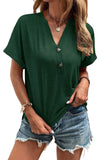 Button V Neck Rolled Sleeve T Shirt