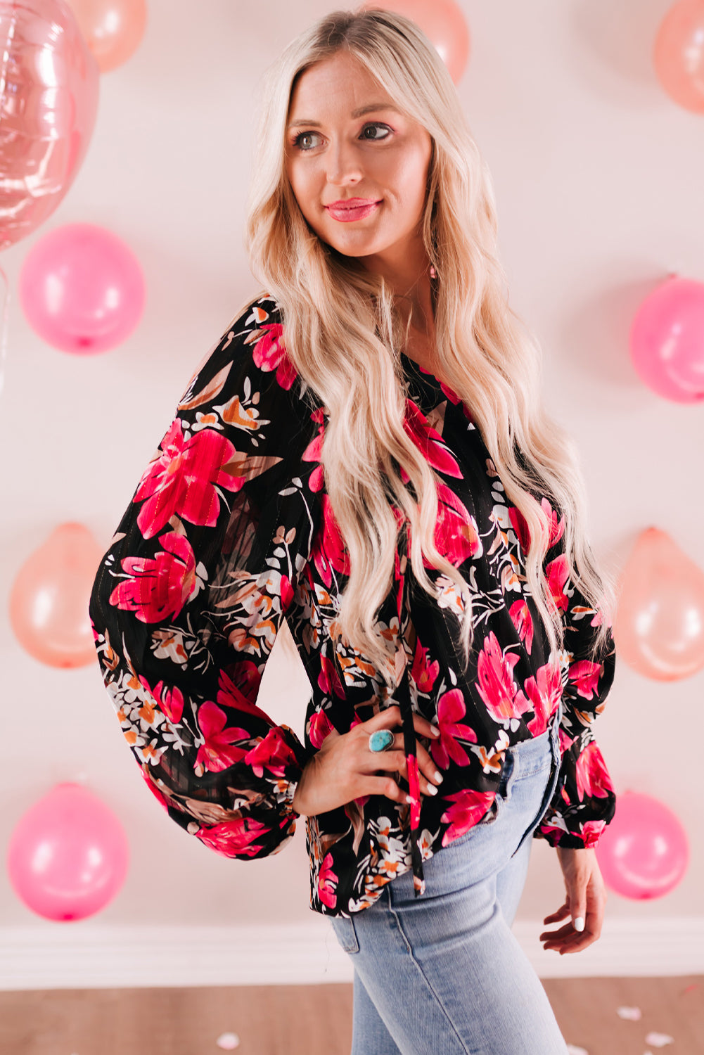 Ruffled Collar Floral Blouse