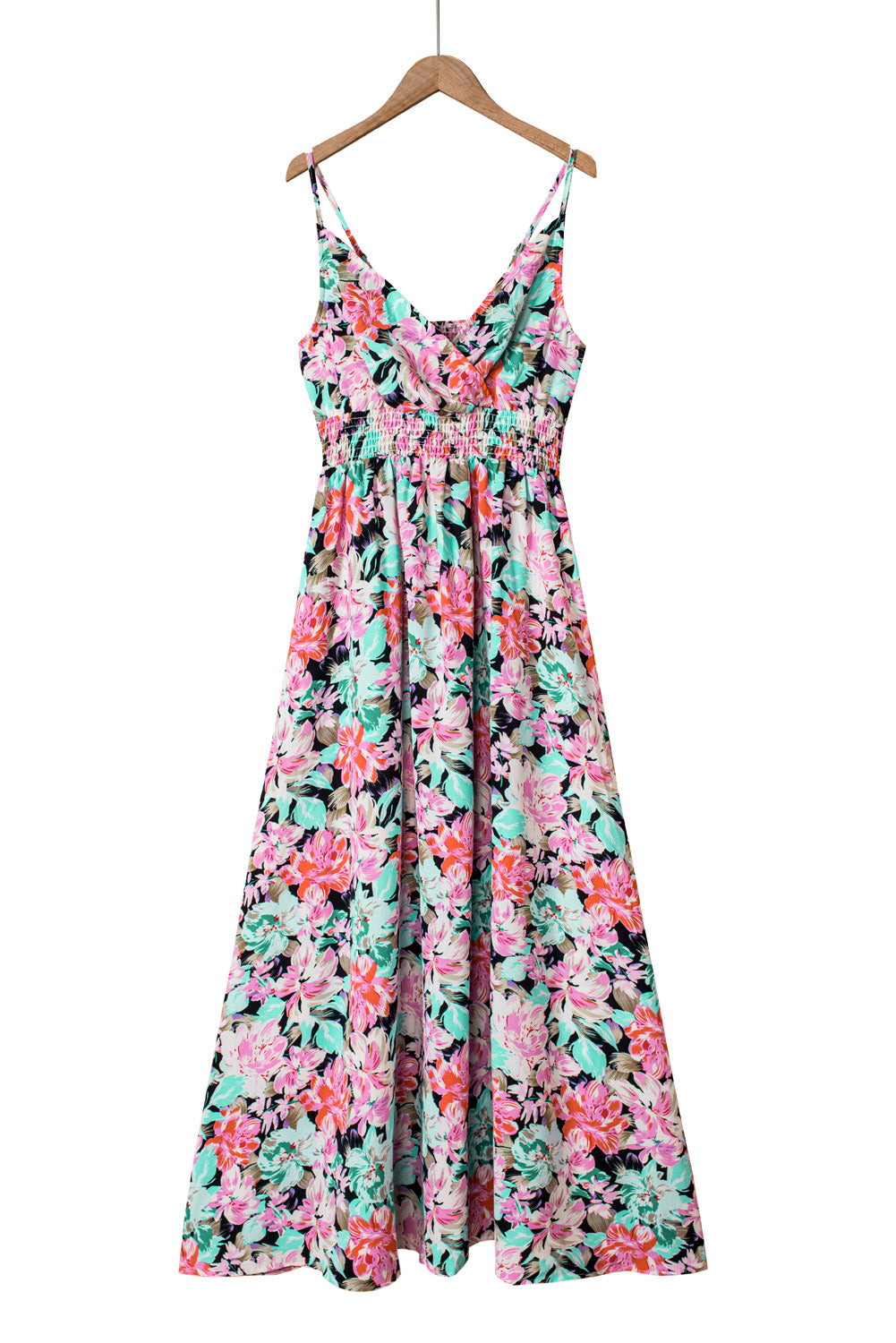 Sling V-Neck Elastic Waist Floral Maxi Dress