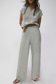 Gray Knitted V Neck Sweater and Casual Pants Set