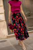 Abstract Floral Print High Waist Maxi Skirt