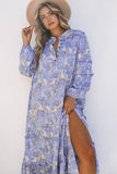 Ruffled Bubble Sleeves Kaftan Paisley Maxi Dress