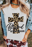 Blessed Leopard Cross Graphic T Shirt