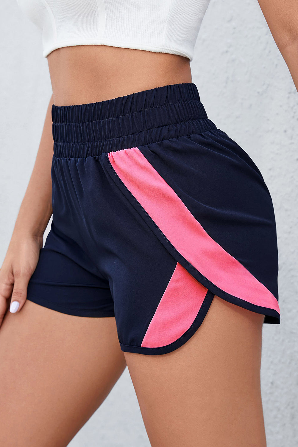 Smocked Elastic Waist Athletic Shorts