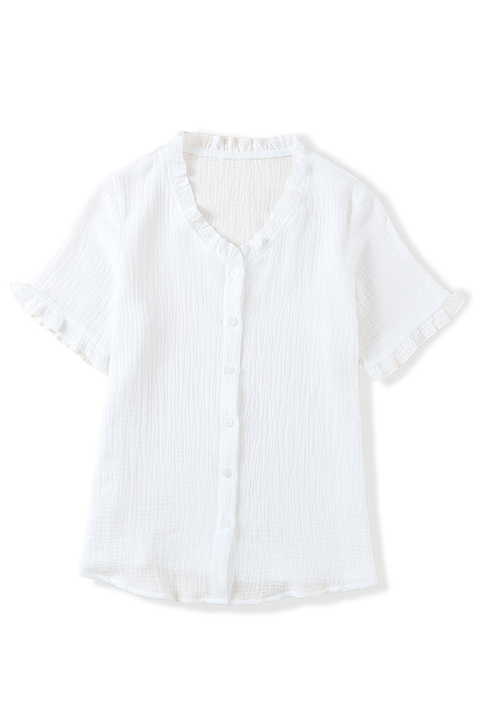 Frill Trim Crinkle Button Up Shirt