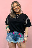 Plus Size Short Sleeve Fringe Knit T-Shirt