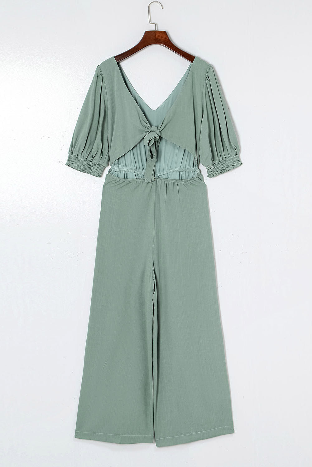 V Neck Puff Sleeve Hollow out Wide Leg Jumpsuit