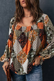 Square Neck Mixed Print Blouse