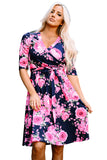 Wrap V Neck Floral Dress with Belt