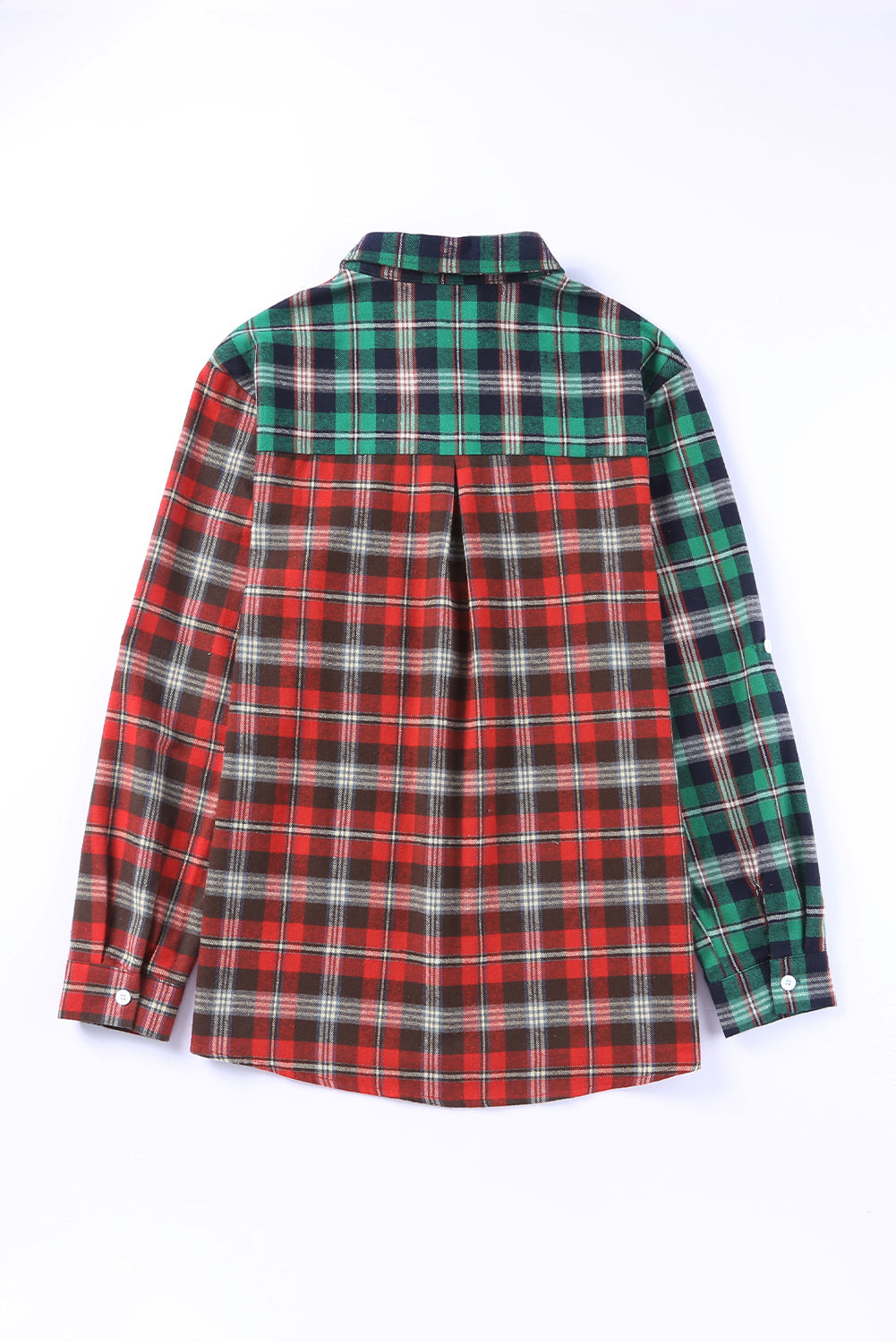 Plaid Color Block Buttoned Long Sleeve Shirt