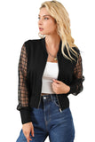 Latticed Mesh Sleeve Zip Up Bomber Jacket