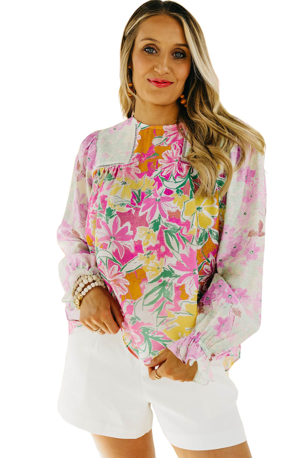 Floral Patchwork Lace Trim Blouse