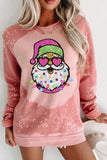 Pink Bleached Round Neck Pullover Sweatshirt