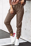 Pantalon de jogging en cuir marron avec lien à la taille