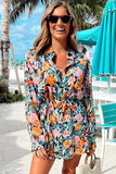 Floral Buttoned Collared Long Sleeve Mini Dress