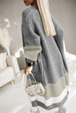 Colorblock Cable Knit Side Pockets Duster Cardigan