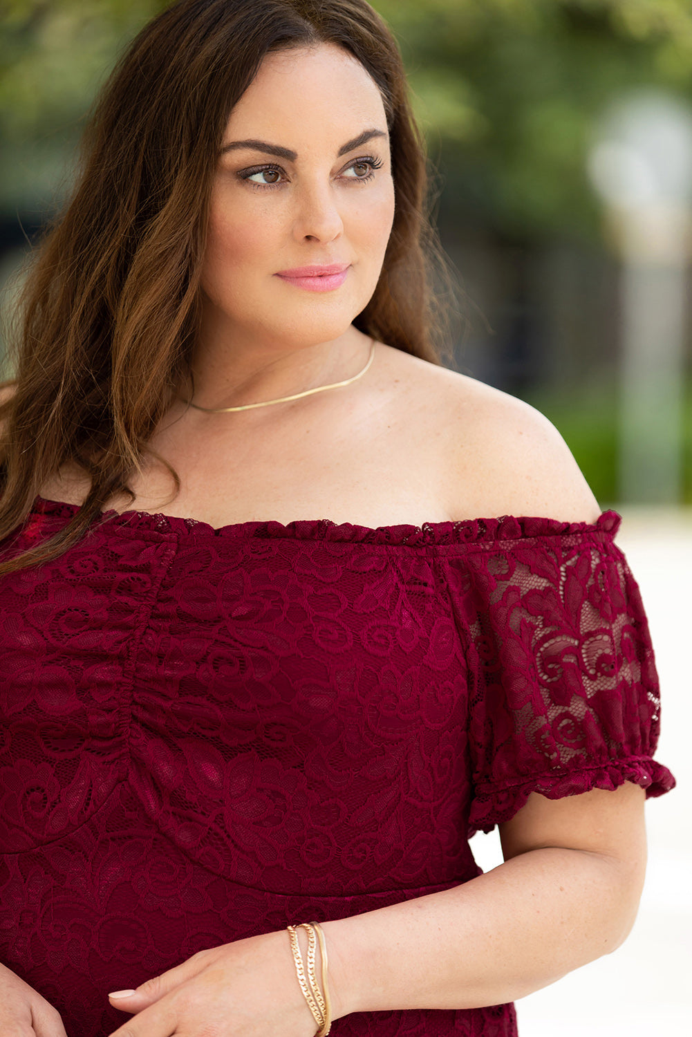 Lace Frill Bubble Sleeve Off Shoulder Plus Size Dress