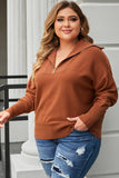 Solid Ribbed Trim Plus Size Zip Collar Sweater