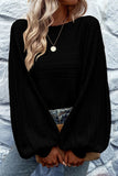 Lantern Sleeve Eyelets Textured Knit Sweater