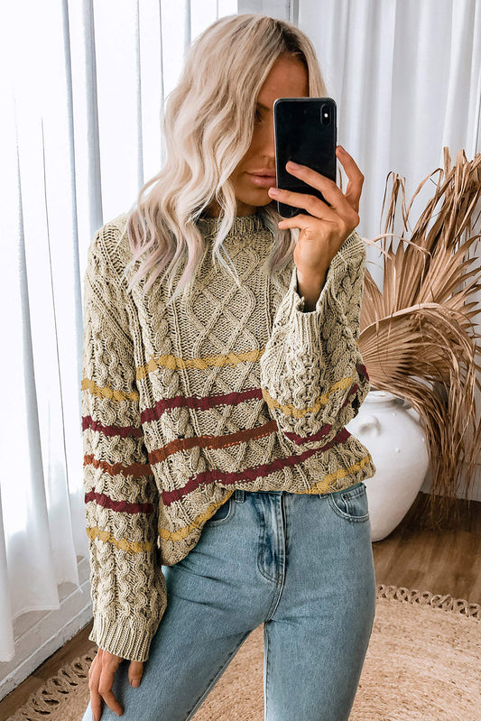 Striped Color Block Textured Knit Pullover Sweater