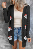 Black Sequined Santa Claus Button Up Cardigan