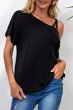 Black Asymmetric Criss Cross One Shoulder T Shirt