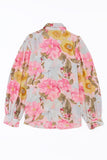 Pink Floral Print Tiered Ruffled Long Sleeve Blouse