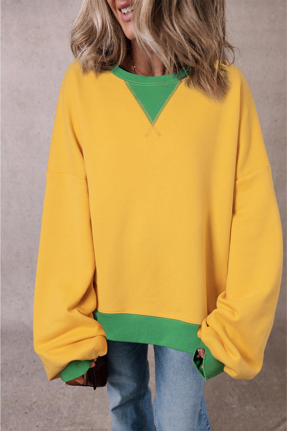 Red Clay Color Block Patch Drop Shoulder Oversized Sweatshirt