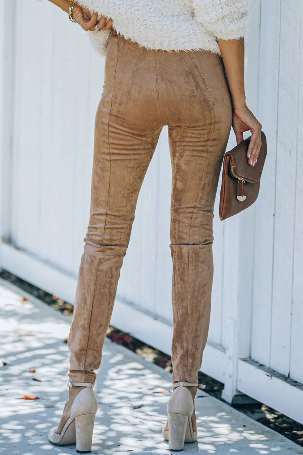 Khaki High Waist Faux Suede Skinny Leggings