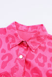 Plus Size Leopard Print Button Cuffs Raw Hem Jacket