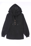 Black Buttoned High and Low Hem Hoodie