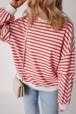 Blue Stripe Drop Shoulder Crew Neck Loose Sweatshirt