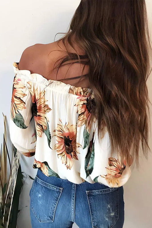 Floral Ruffled Tassel Tie Off Shoulder Blouse