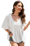 Lace V-Neck Bracelet Sleeve Ruffle Blouse