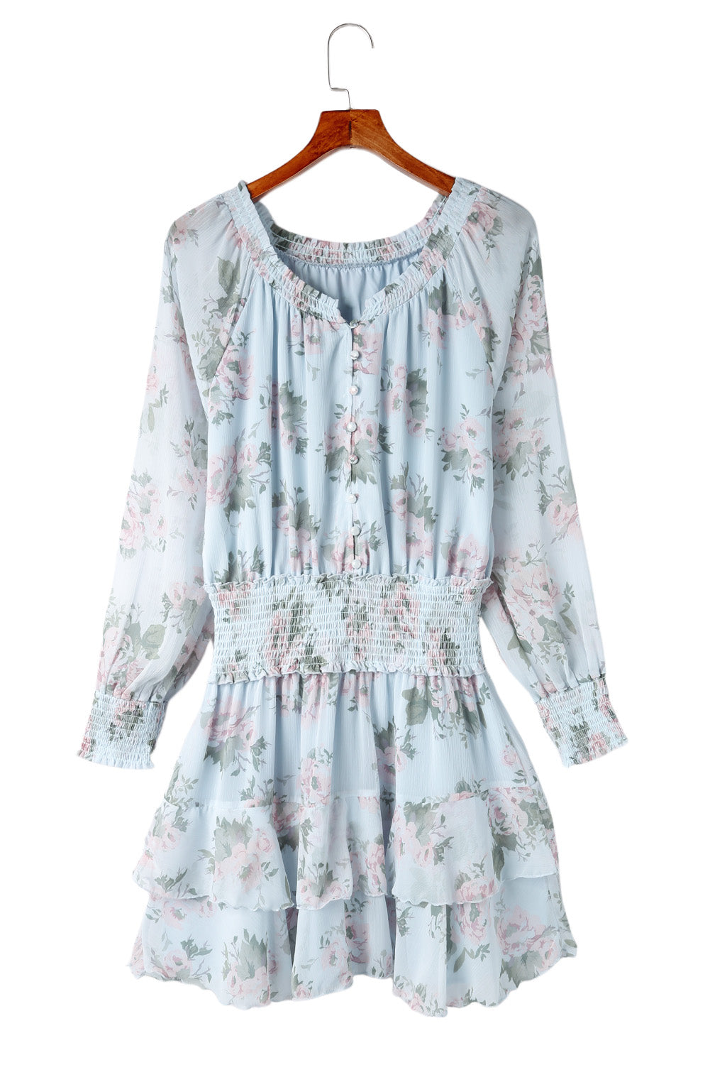 Mini-robe taille haute froncée à volants et imprimé floral vert