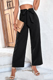 Solid Color Tie Waist Wide Leg Pants