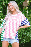 Blue Stripe Colorblock Patchwork Baggy T Shirt