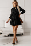 Lace Crochet Drawstring High Waist V Neck Mini Dress